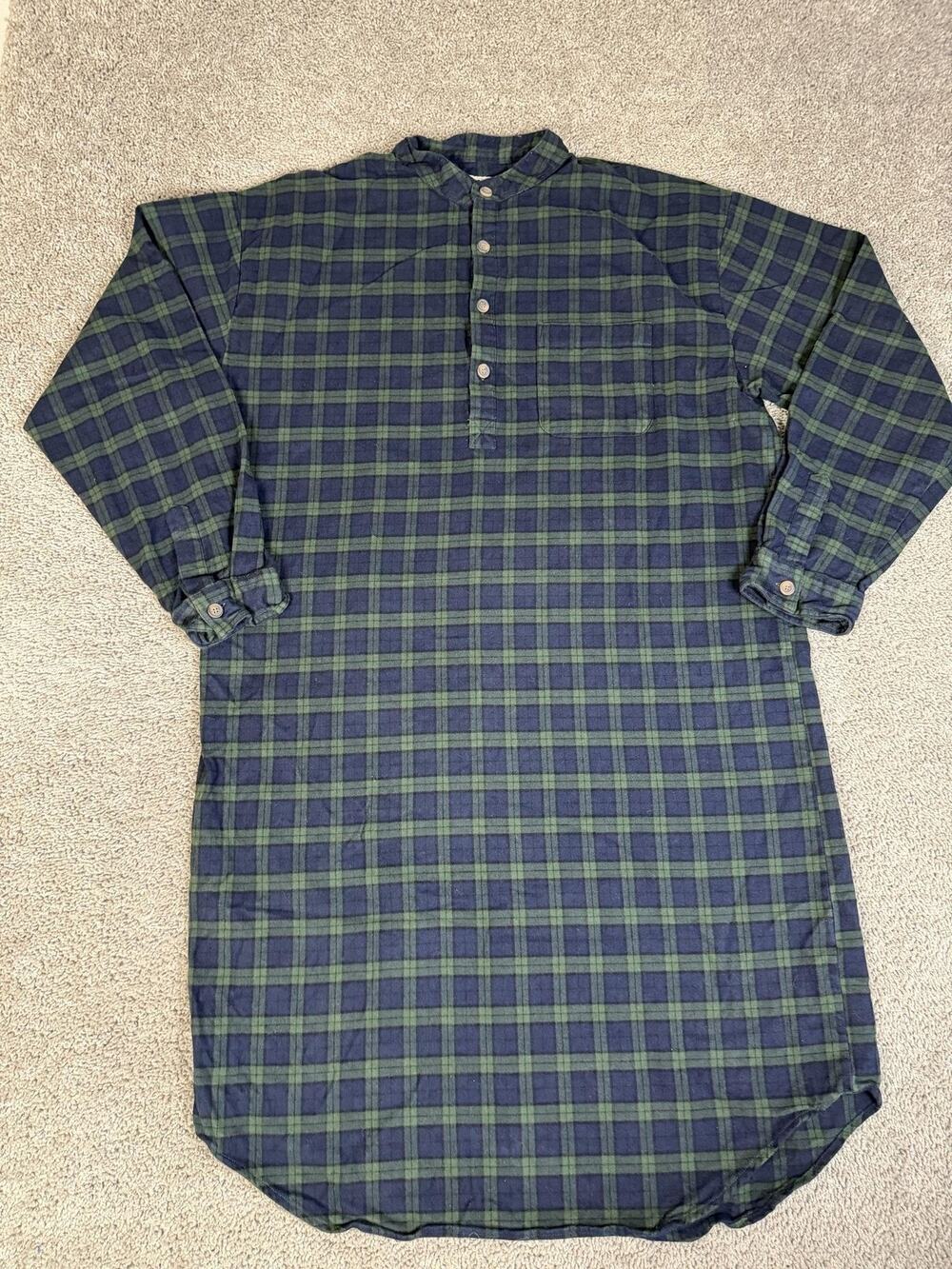 Lee Valley Ireland Shirt Mens 3XL Blue Green Grandfather Shirt Plaid Flannel